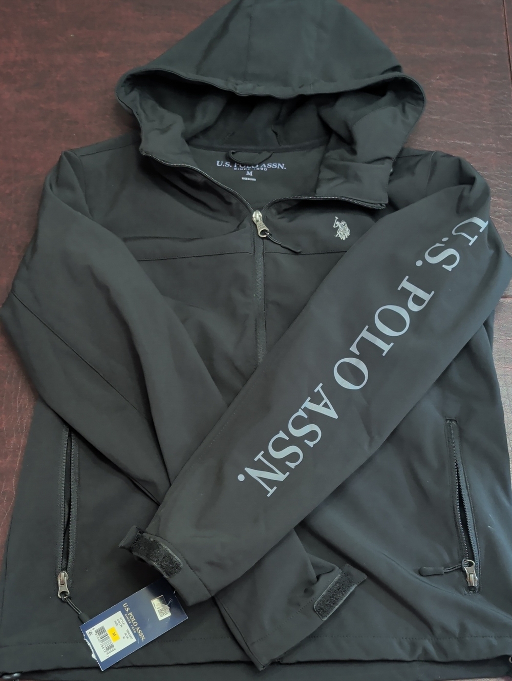 U.S. Polo Assn. Black Hooded Windbreaker with Sleeve Logo